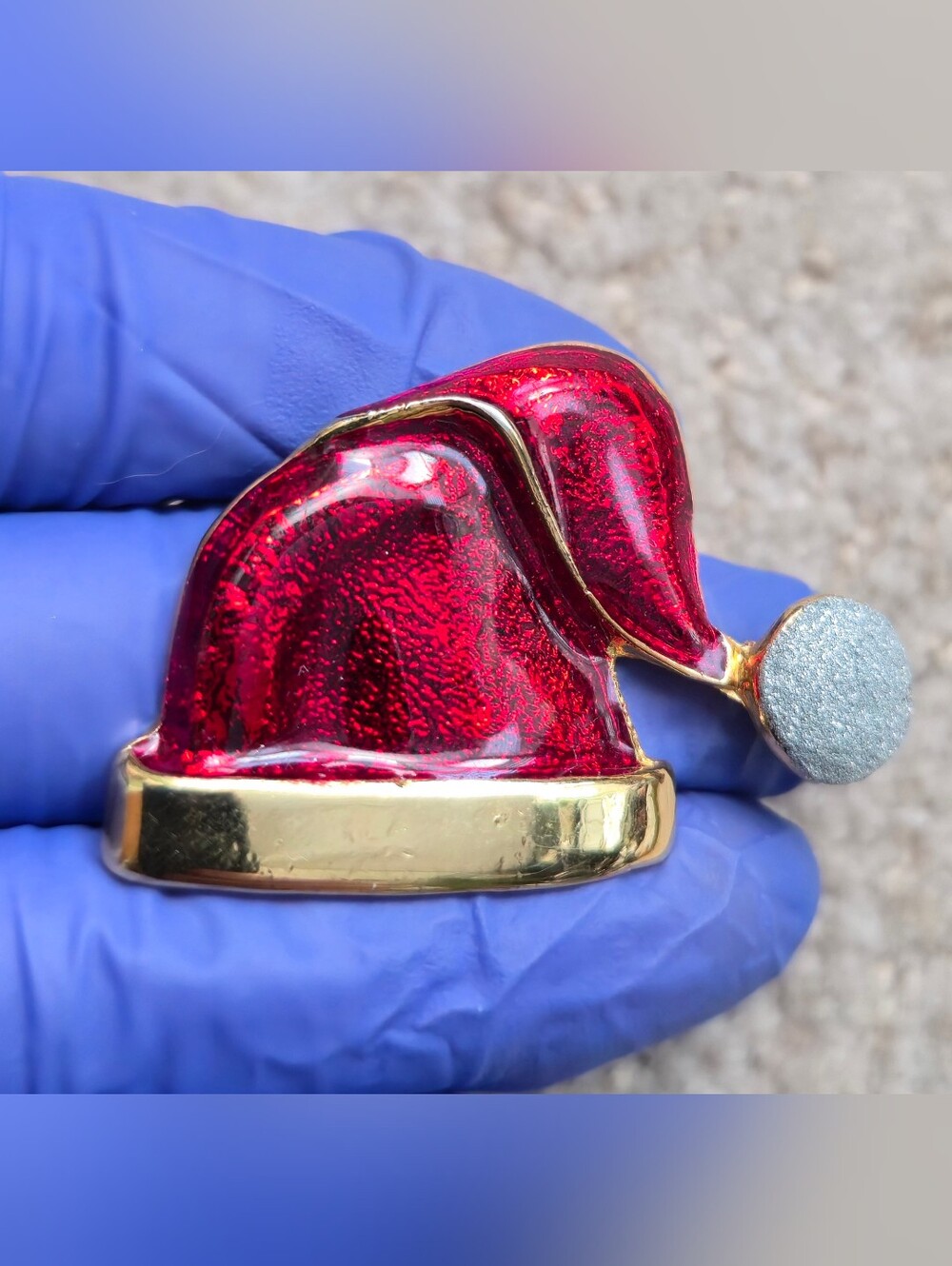 Vintage Gold Tone Red Enameled Christmas Santa Hat Rhinestone Brooch Pin